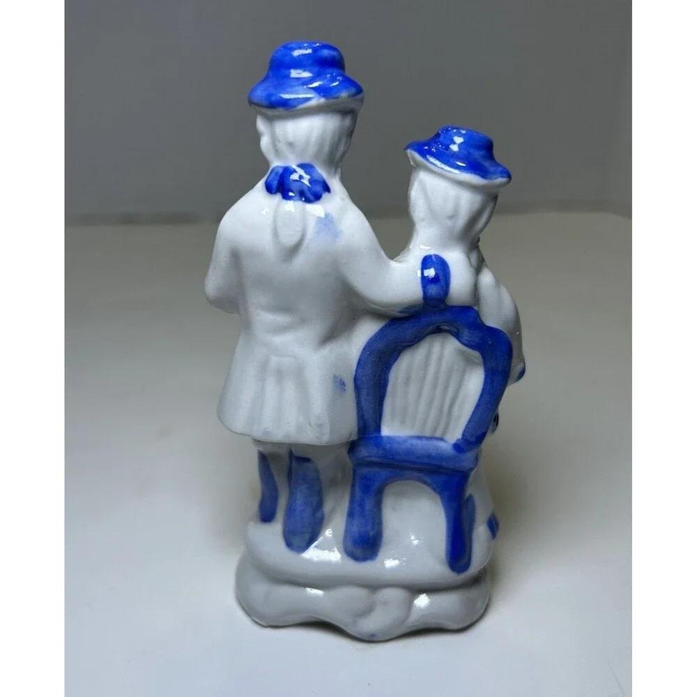 Vintage Victorian/Colonial Porcelain Couple Playing Music Figurine White/Blue